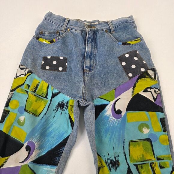 Vintage NO! Jeans 90s Patchwork Abstract Denim Pants Rare Distressed Jeans 28x27 - Picture 5 of 14